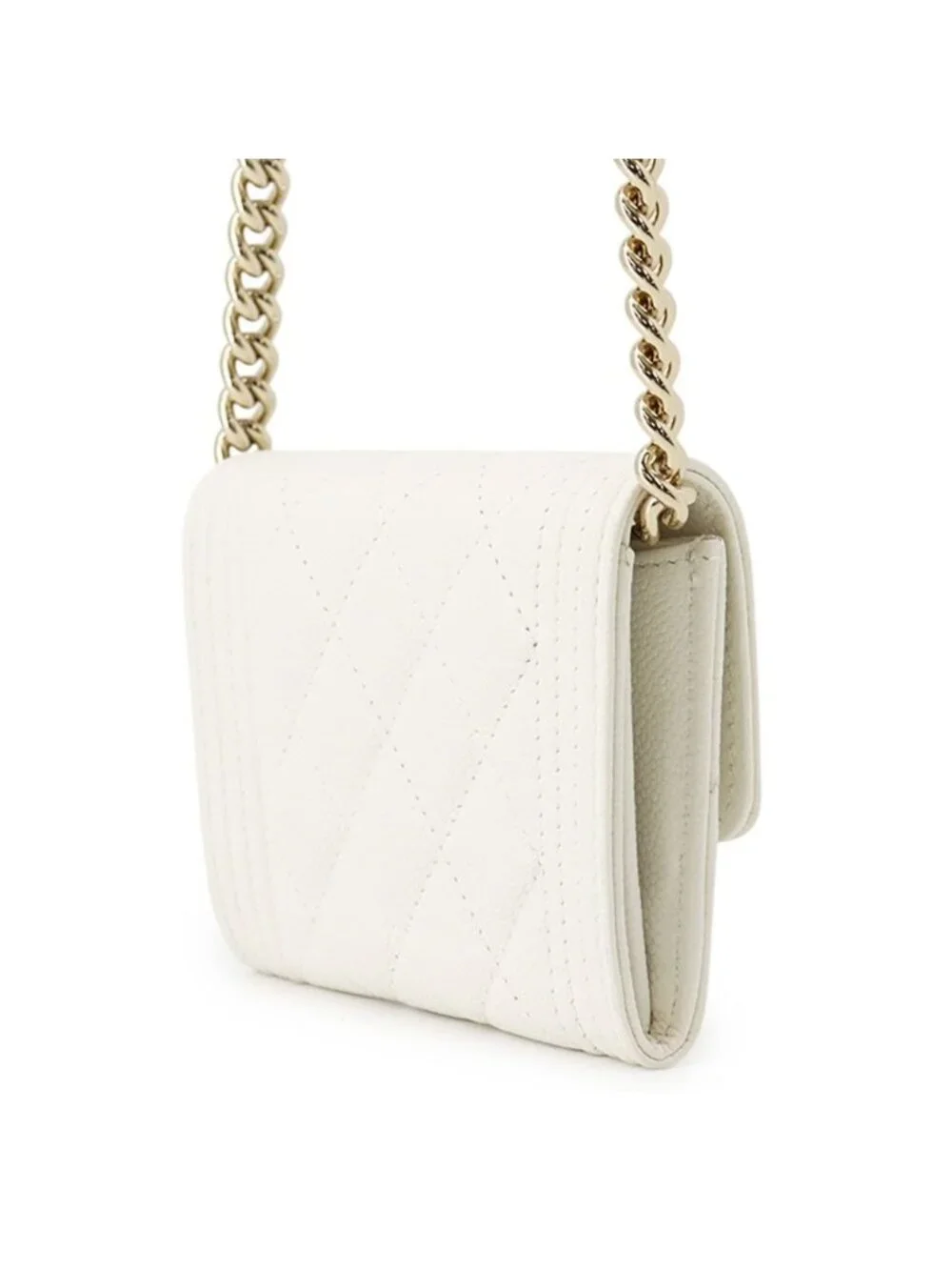 Chanel Chain Wallet Boy Quilted CC Logo Mini Caviar Leather White Shoulder